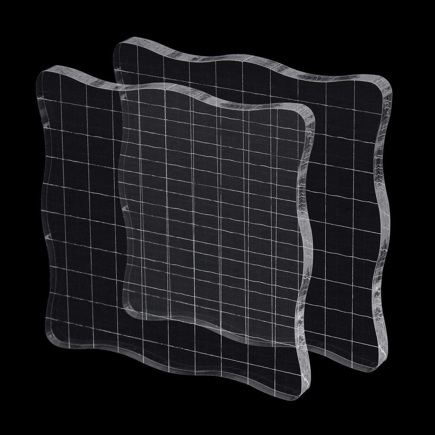 2-Piece Clear Stamp Blocks Set - 4 x 4 inch Wave-Like Acrylic Stamps with Grid Lines for Scrapbooking