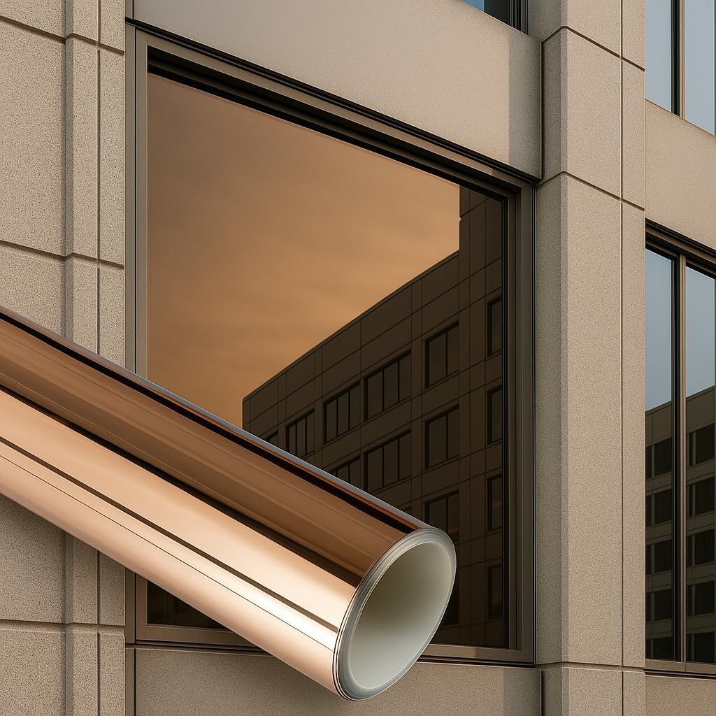Rockrose Professional Window Tint for Home – One Way Privacy Window Film for Home Offices Heat Blocker Reflective Adhesive Mirror Tint with 99% UV Block – Bronze-Silver 24in x 100FT
