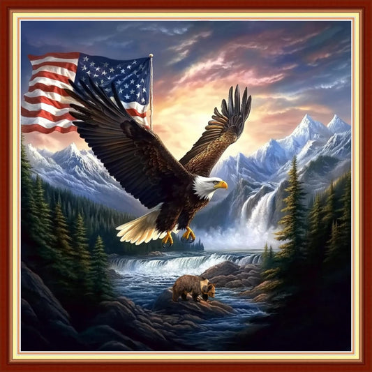 Joyhoor Cross Stitch Kits for Beginners Stamped Cross-Stitch Supplies Needlework preprint Embroidery Kits for Adults DIY Needlepoint Kits Embroidery Patterns 11CT-Eagle Hunting 18x18 inchs