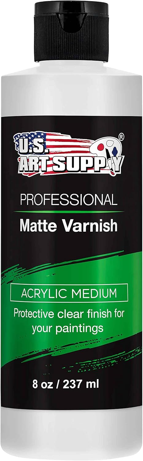U.S. Art Supply 8 oz Matte Acrylic Varnish for Acrylic Painting, Permanent Clear Protection, Reduces UV & Photography Glare