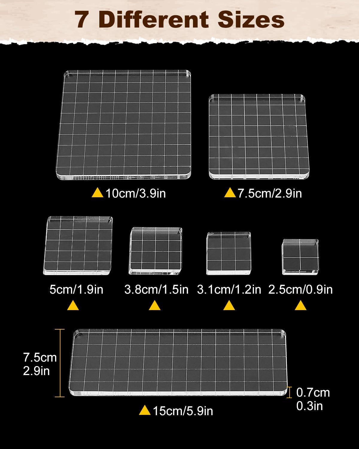 UCEC 7 Pieces Acrylic Stamp Block Clear Stamping Tools Set with Grid Lines Stamps for Crafting, Scrapbooking & Stamping Supplies Card Making, Assorted Sizes