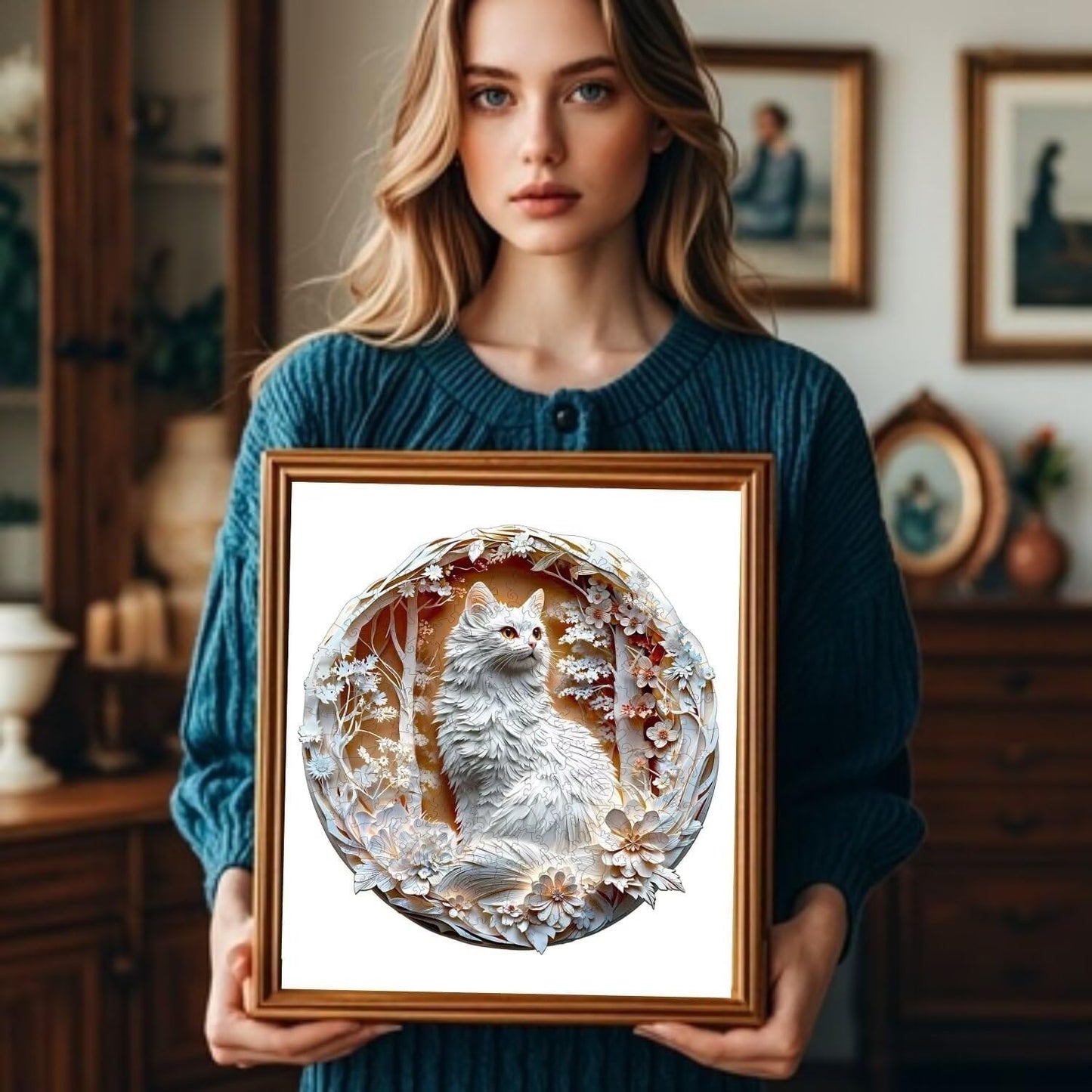 Wooden Puzzles Adults, 3D Cats Wooden Puzzles 300 Pieces, Unique Animal Shaped Wood Challenging Jigsaw Puzzles Gifts for Adults, 13.4x13.4in