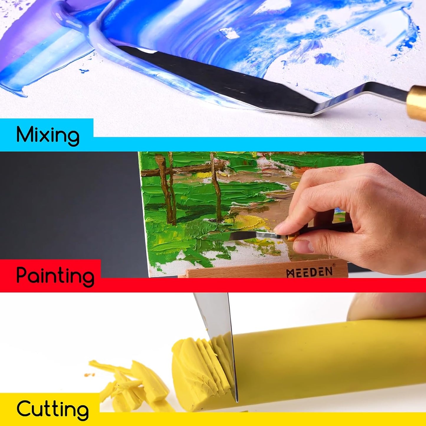 MEEDEN 5 Pieces Painting Knife Set Versatile Stainless Steel Spatula Palette Knife Oil Painting Accessories Mixing Scraper for Oil, Paint Color Mixing, Acrylic Painting