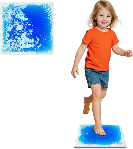 Liquid Sensory Floor Tile for Kids Ages 3+, 12" Step-On Tile with Non-Slip Base, Interactive Color-Flow, Blue, for Calm Corners (1-Pack)
