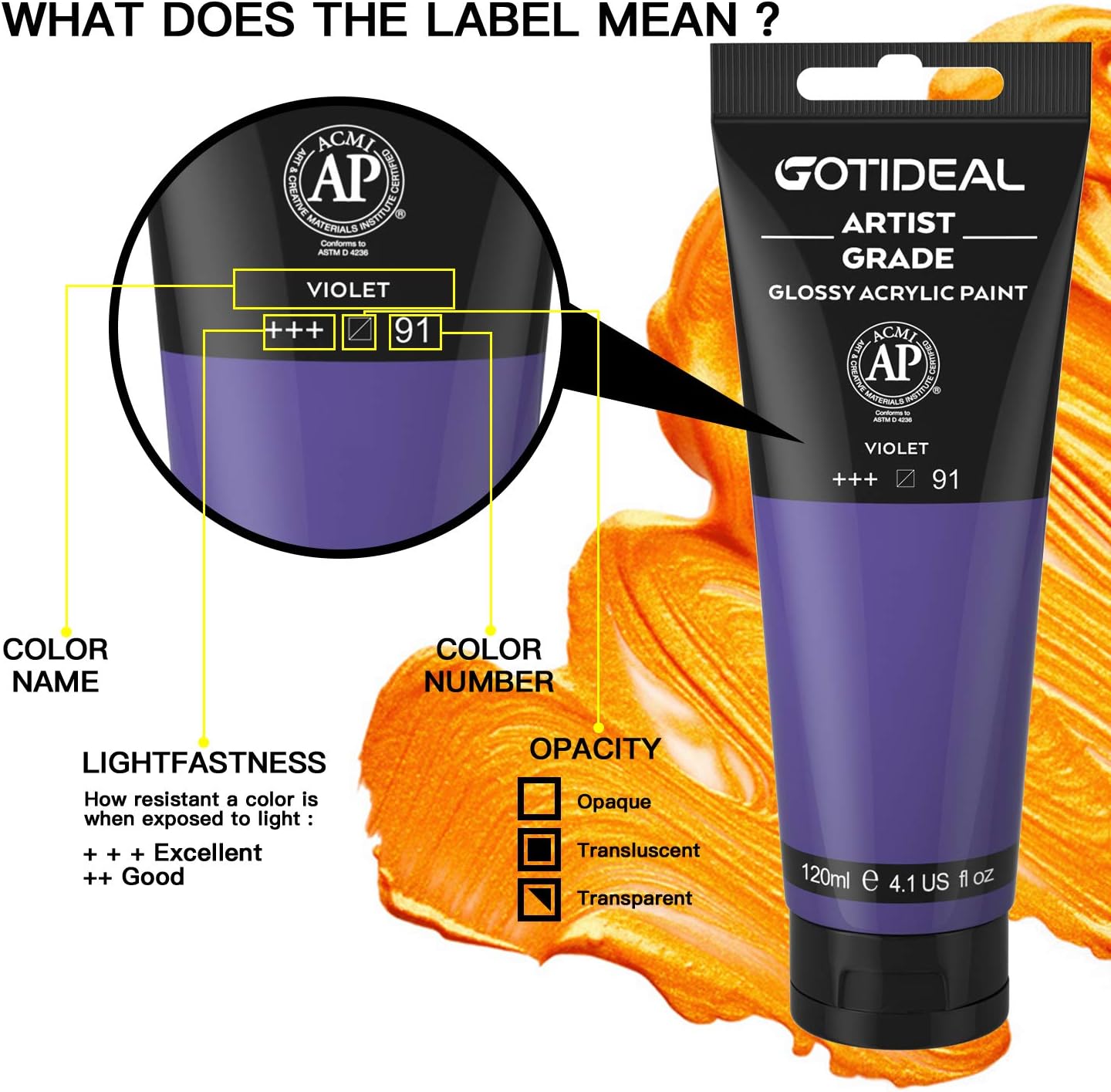 GOTIDEAL Acrylic Paint Violet Tubes(120ml, 4.1 oz) Non Toxic Non Fading,Rich Pigments for Painters, Adults & Kids, Ideal for Canvas Wood Clay Fabric Ceramic Craft Supplies (Violet)