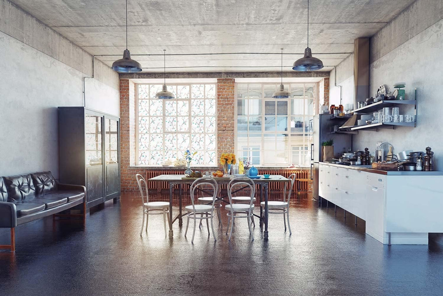 VSUDO Static Cling Decorative Window Privacy Film – Frosted Privacy Window Film with Jasmine Floral & Stained Glass Design, Adhesive-Free Tint for Home, Bathroom & Office (17.5" x 78.7")