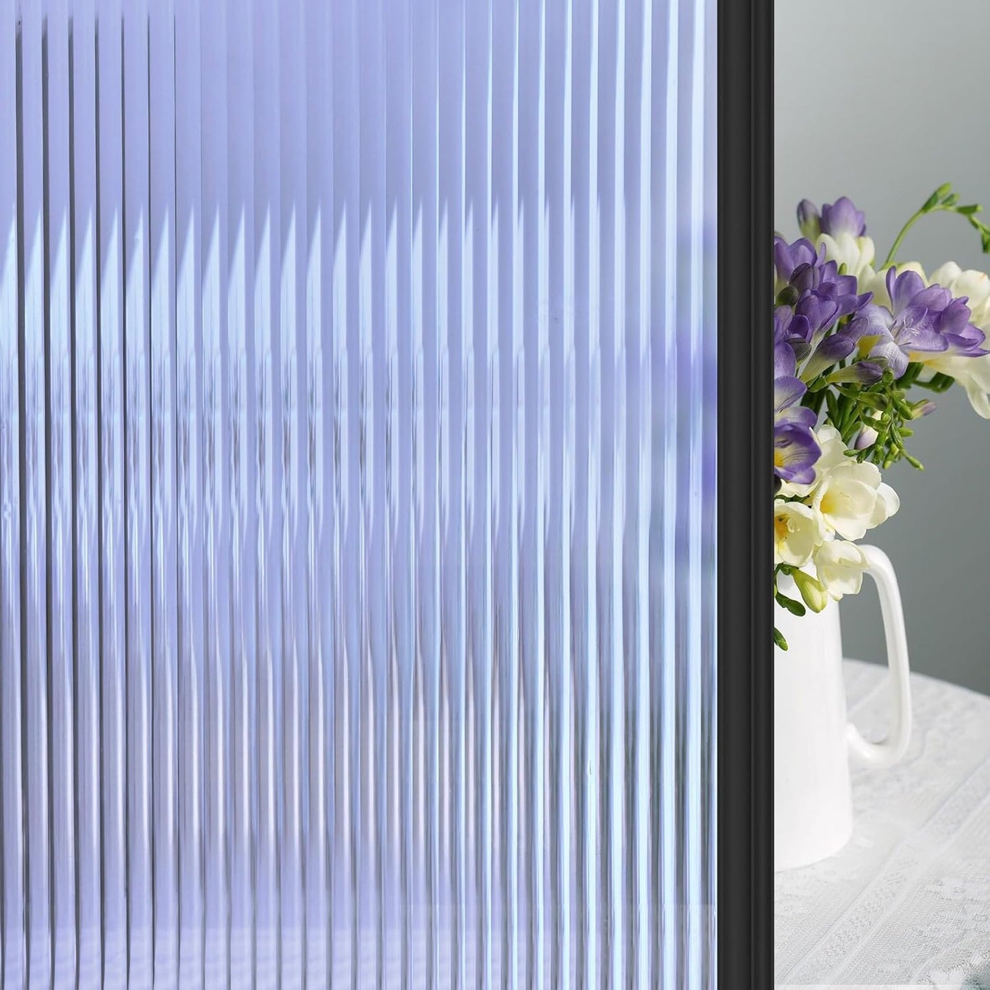 Beautyhero Window Privacy Film, Frosted Reeded Glass Cling, 3D Decorative Coverings with UV Blocking, Adhesive Stickers for Bathroom Doors Cabinet