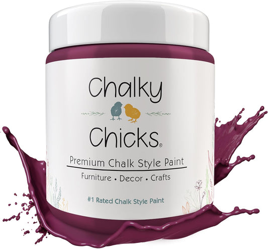 Chalky Chicks All-in-One Chalk Paint for Furniture or Cabinet - 16 Fl Oz - Matte Finish Logan Berry (Plum) for Metal, Wood Furniture Paint - No Sanding All-in-One for Home Decor & Crafts, USA Made