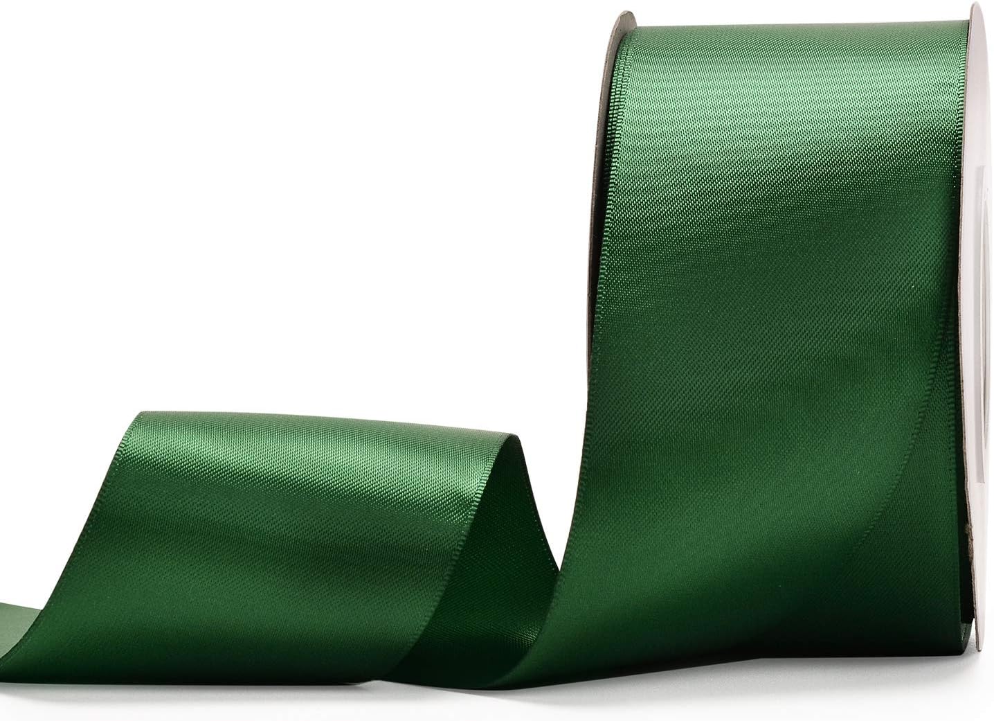 YAMA Double Face Satin Ribbon - 2 Inch 25 Yards for Gift Wrapping Ribbons Roll, Green