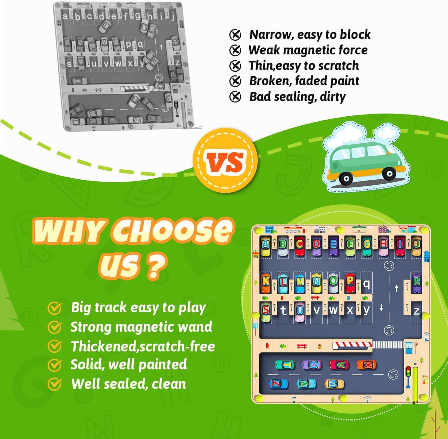 Magnetic Alphabet Maze Letter Puzzle Board, NOWRICH Montessori Toys for 2 3 4 5 Years Old Boys Girls, Magnet Alphabet Learning Car Parking Maze Toys for Kids 3-5, Birthday Gifts for Toddler