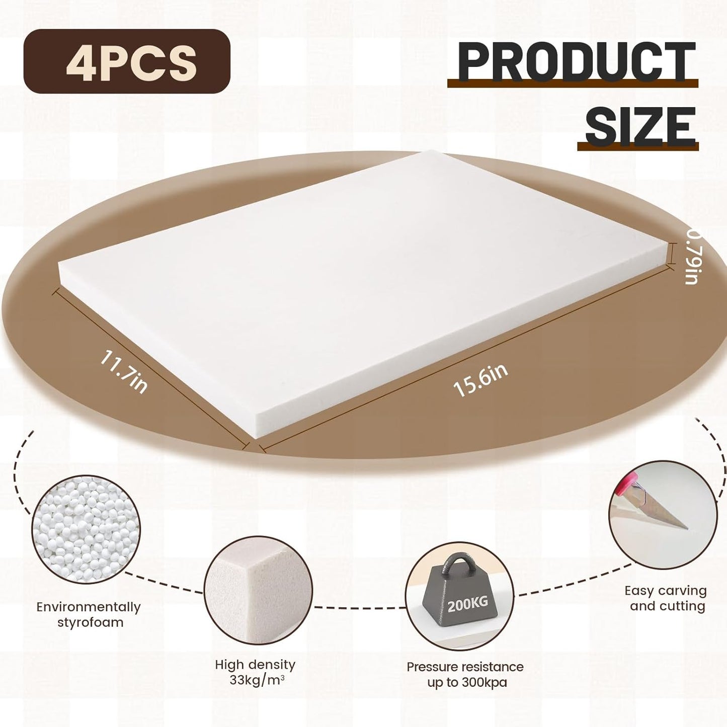 Gvereld High Density XPS Foam Board,4 Pack 15.6x11.7x0.79in Polystyrene Craft Foam Sheets, Rigid and Easy to Shape,DIY Modeling Art Projects, Party Decoration, Foam Cosplay, Heat Insulation