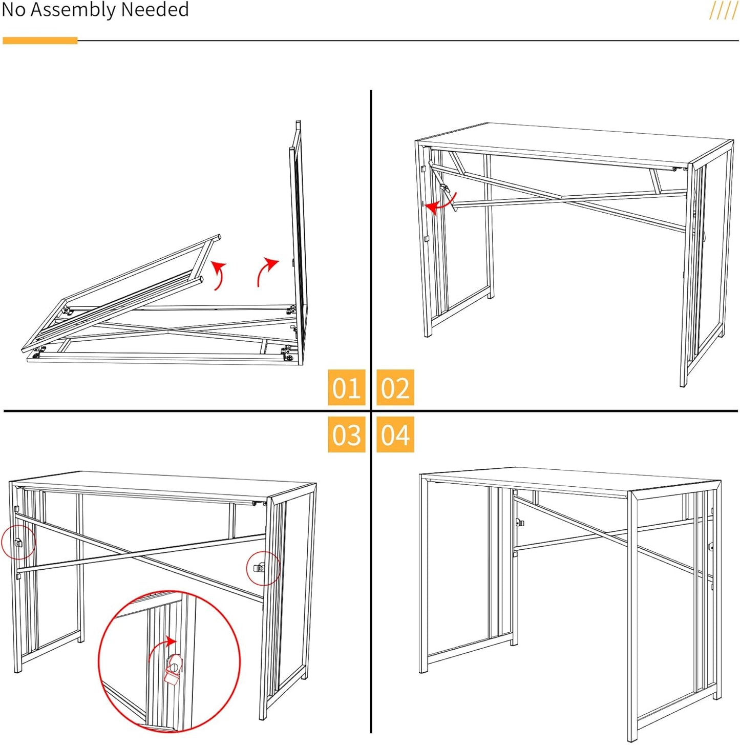 Small Folding Desk 32 inch, No Assembly Required Small Office Desk, Writing Gaming Computer Camping Desk, White