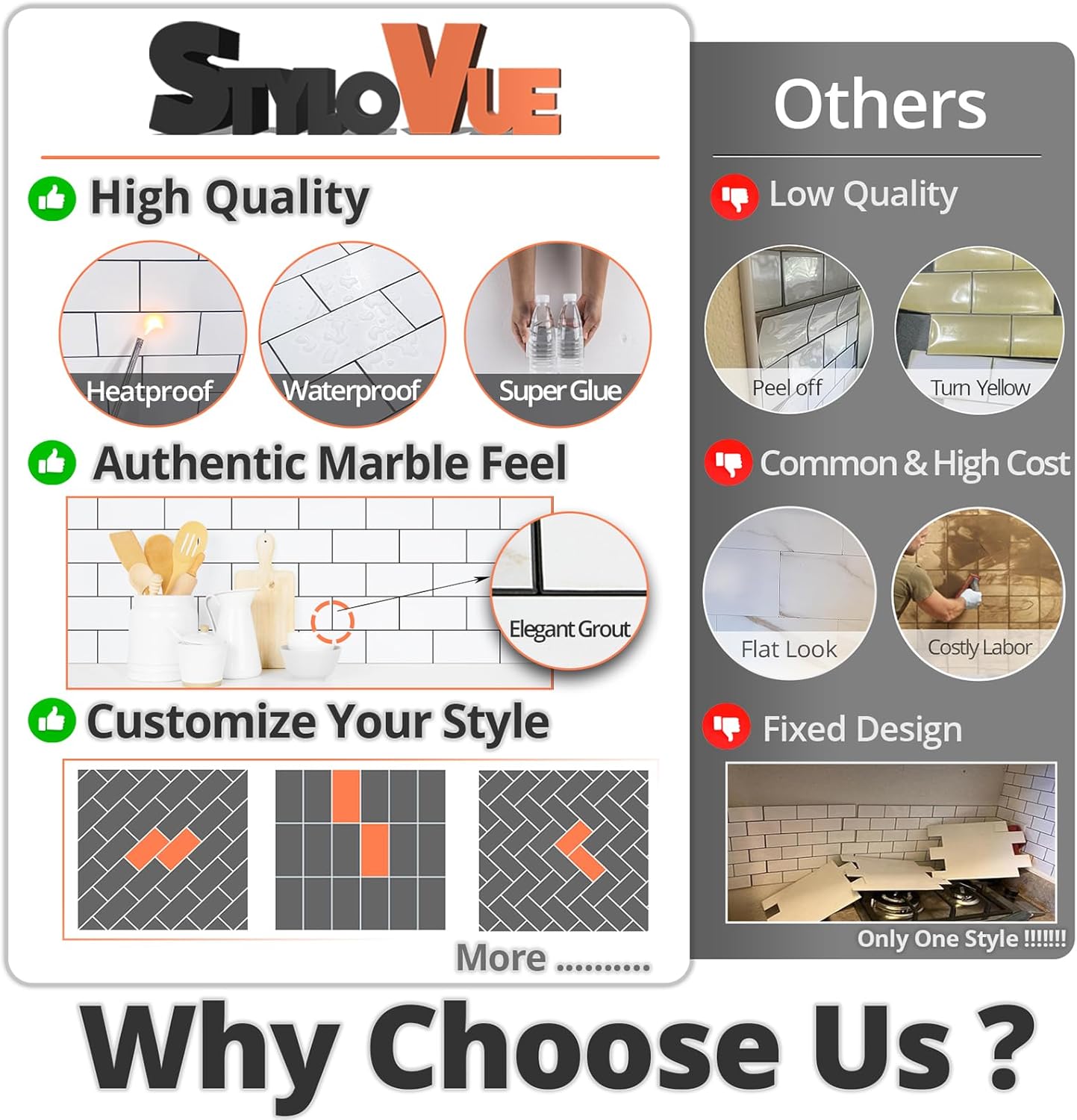 4 Pieces Peel and Stick Backsplash for Kitchen, 3" x 6" PVC Subway Tile 2025 Upgraded Glossy White with Dark Gray Grout Backsplash Stick on Tile Elevate Kitchen, Bathroom, Fireplace,RV