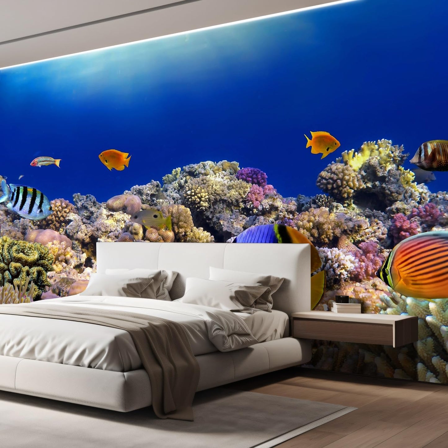 wall26 Wall Sticker/Wall Mural Tropical Blue Fish Coral Reef Ocean Seascape Nature Wilderness, Not Peel and Stick, Non-Woven Wallpaper Decorative for Bedroom, Living Room, Office - 132x192 inches