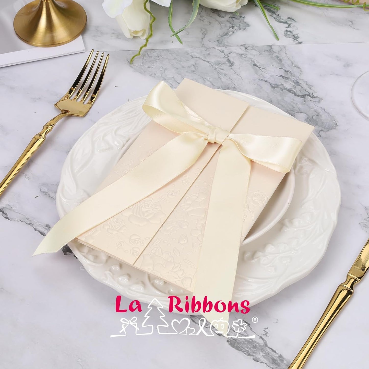 LaRibbons 1 Inch 50 Yard Double Faced Satin Ribbon,Nude Beige Satin Craft Fabric Ribbon for Gift Wrapping Floral Bouquets Wedding Party Decoration