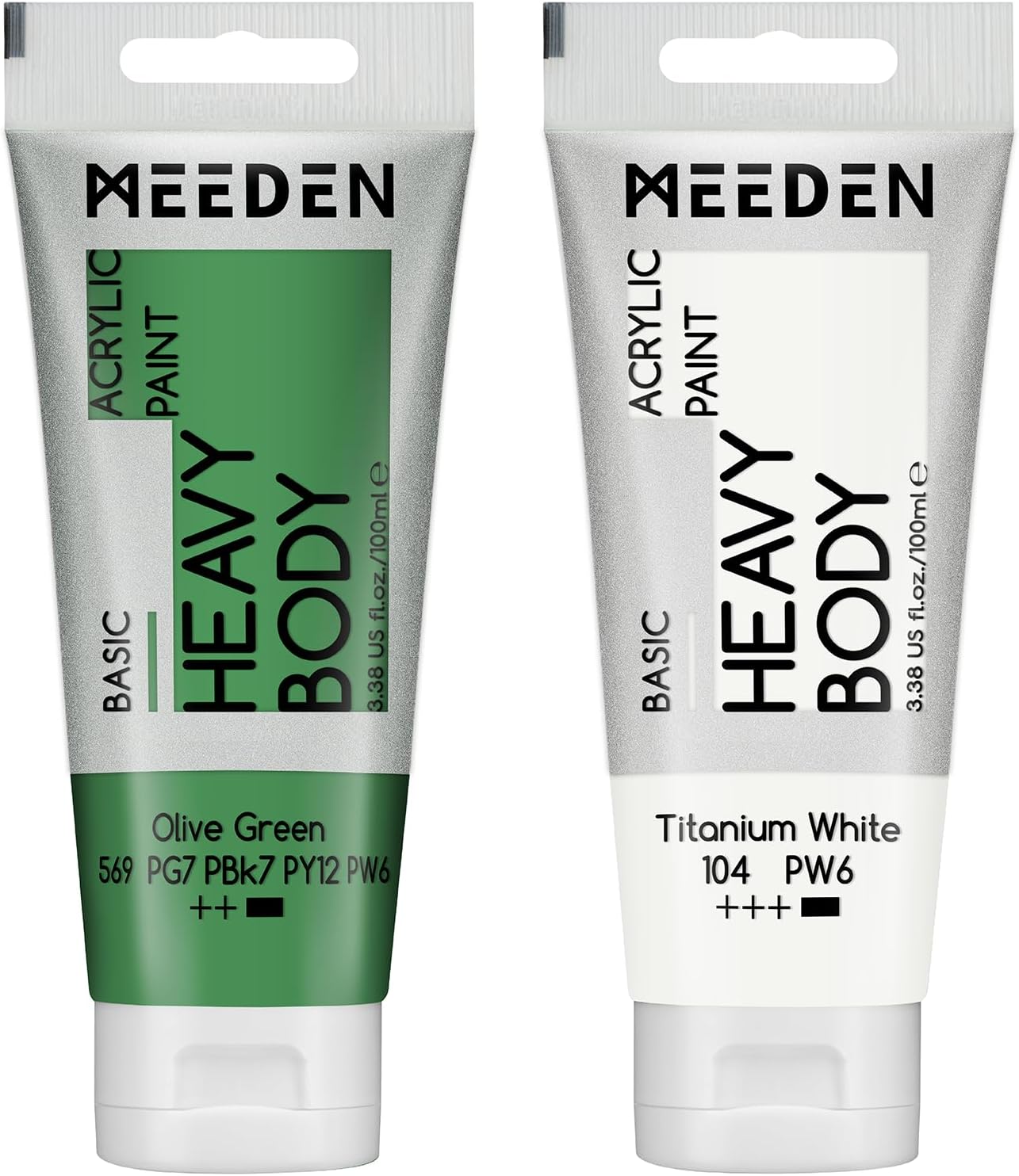 MEEDEN Acrylic Paint Olive Green: Bundled with Additional Titanium White Color - 100ml/3.38oz x 2 Bulk Heavy Body Acrylic Paint Tubes for Art Craft Painting
