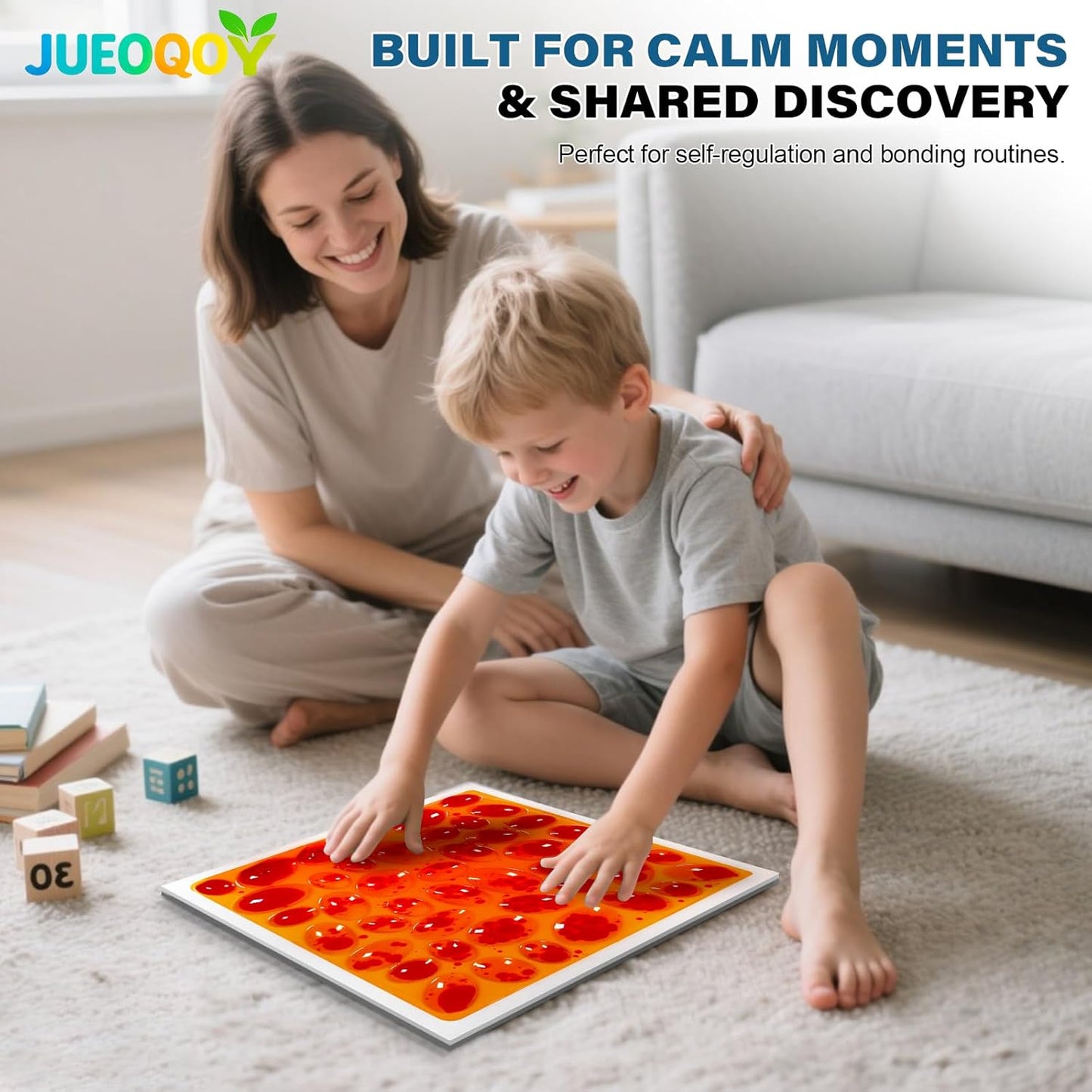 Liquid Sensory Floor Tile for Kids Ages 3+, 12" Textured Step-On Tile with Non-Slip Base, Interactive Color-Flow, Orange, for Calm Corners (1-Pack)