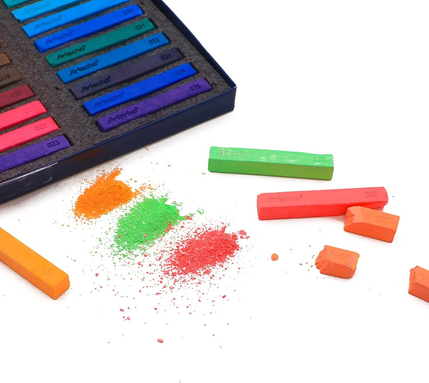 Artecho 72pcs Soft Pastels, 70 Colors Including 4 Fluorescent Colors, Extra Free Black & White, Square Chalk for Drawing, Blending, Layering, Shading, Pastels Art Supplies