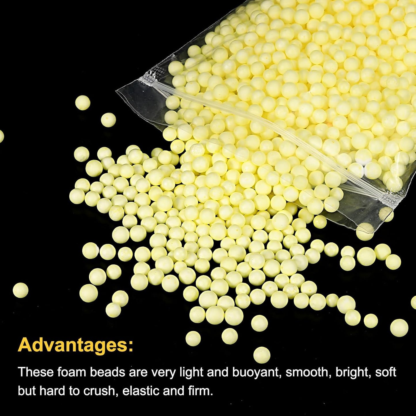 MECCANIXITY Foam Beads Foam Balls 7-9mm for Wedding and Party Decorations, Tiny Packing Balls, Arts DIY Crafts Supplies (Yellow,1 Pack Approx 3000pcs)