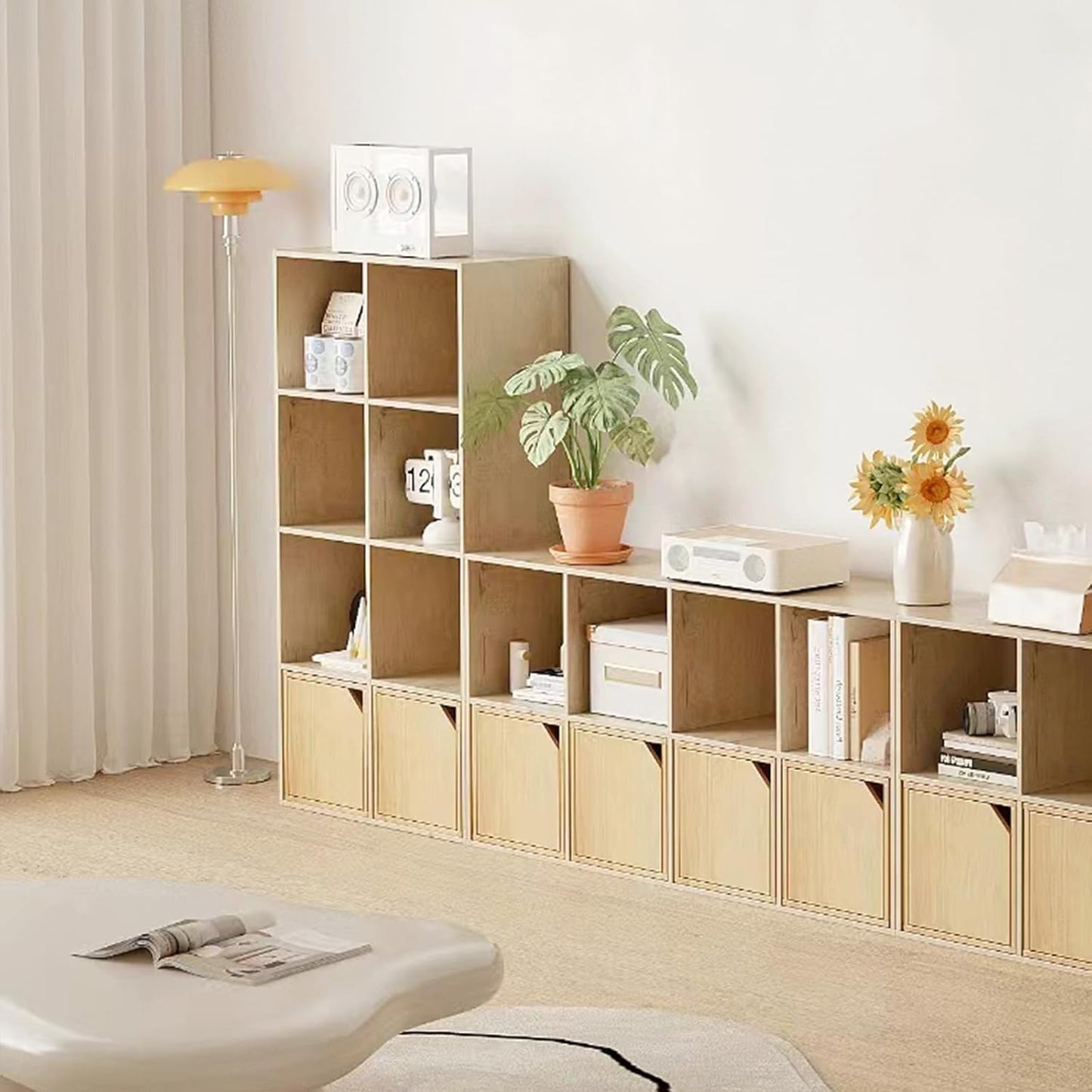 Wooden 8-Cube Storage Organizer with Closed Back Panel, 11in Cube Shelf Opening, Bookshelf, Display Shelf,Closet Cabinet for Home and Office,White Oak