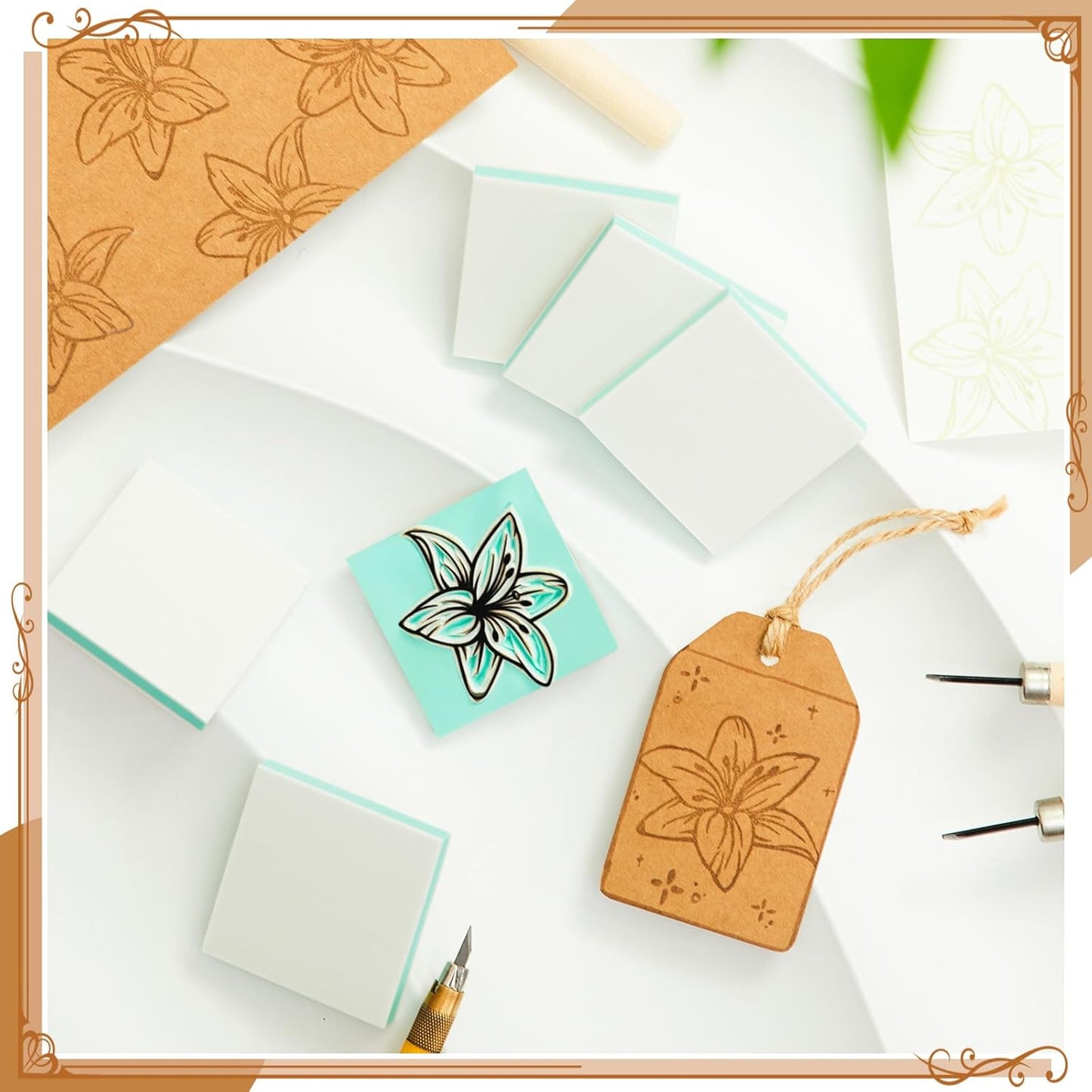 Frienda 24 Pcs 2" X 2" Rubber Carving Blocks Linoleum Blocks for Printmaking, Stamp Making, DIY Crafting, Scrapbook, Painting, Soft and Easy to Carve (White Green)