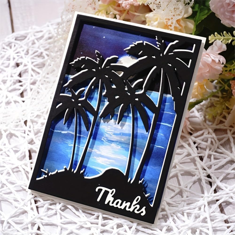 Lapoo 3D Backgrounds Frame Metal Cutting Die for Scrapbooking, New Cutting Dies DIY Album Card Making Decor Paper Craft Metal Die Cuts Party Wedding Decorations (Sea Coconut 5.5 x 7.5 in)