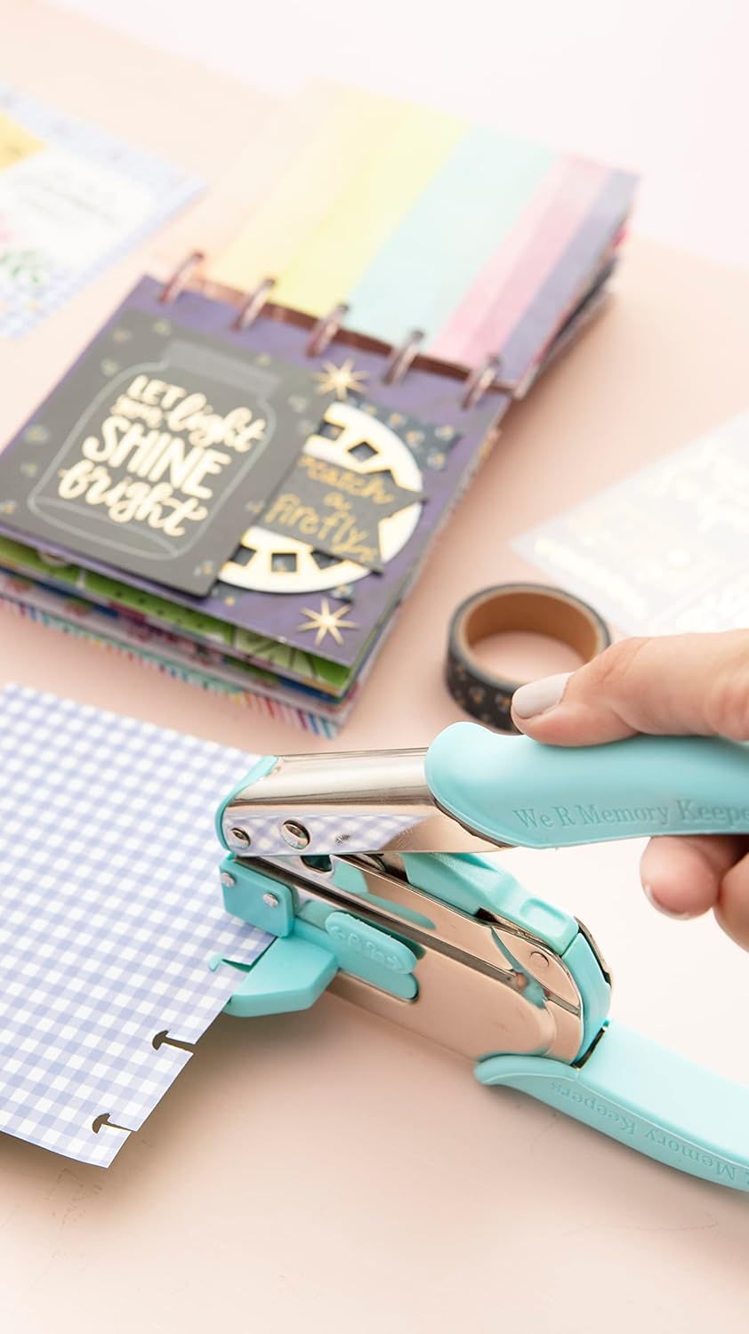 We R Memory Keepers Crop-A-Dile Disc Power Punch Blue, Comfort Handle, Scrapbooking Tool, Compatible for Most Tin, Metal, Craft Paper, Leather, Fabric