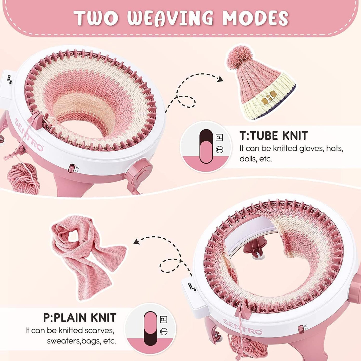 BZVV Knitting Machine for SENTRO 48 Needles Smart Knitting Crochet Machine with Row Counter for Adults and Beginners, Knitting Board Rotating Double Loom, Weaving Loom Machine Kit New Year Gifts