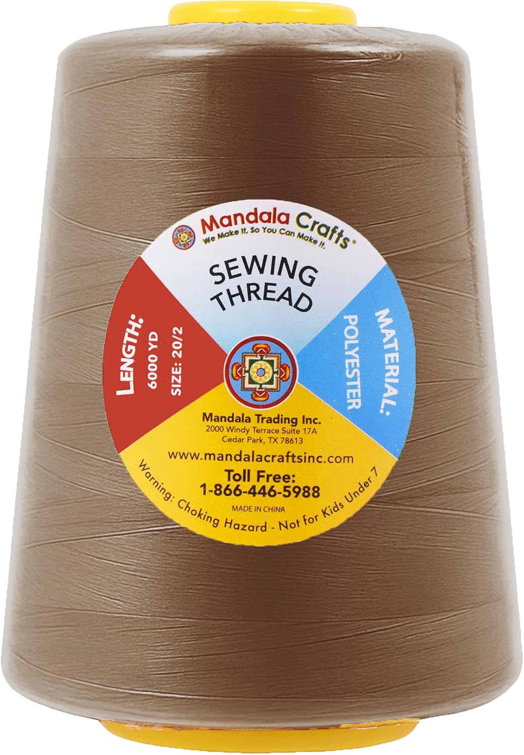 Mandala Crafts 4 Pack of Serger Threads Cones Spools - 20S/2 24000 Yards Polyester Mocha Threads for Sergers Machine and Overlock Quilting Sewing Machine