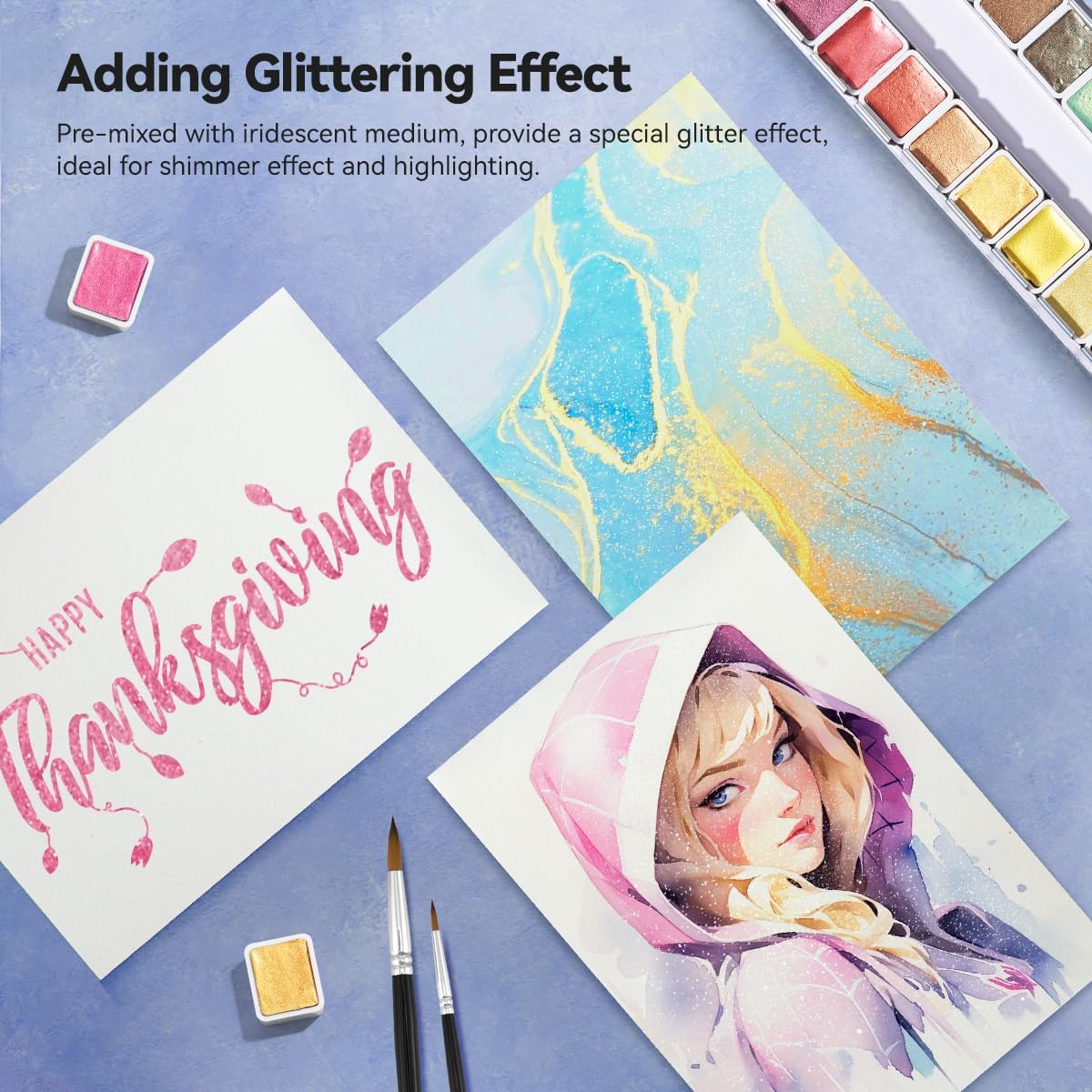 Paul Rubens Professional Metallic Watercolor Paints Set, Pearl Paint, Portable Metal Case with Palette, Set of 24 Half Pans, Art Supplies for Artists, Beginners, Hobbyists, Students