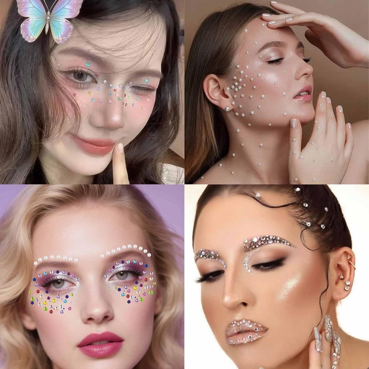 2450Pcs Hair Gems Rhinestones Self Adhesive Stickers with Tweezers Pearls Diamonds Letters for Face Eyes Nails Clothing Crafts Bling Accessories