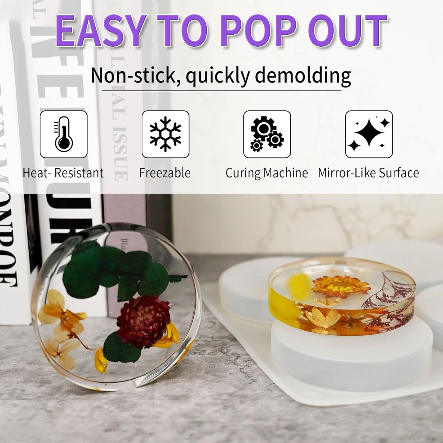 Resin Coaster Molds, 6-Cavity Silicone Coaster Molds for Epoxy Resin, Large DIY Deep Round Silicone Mold for Art Home Decoration