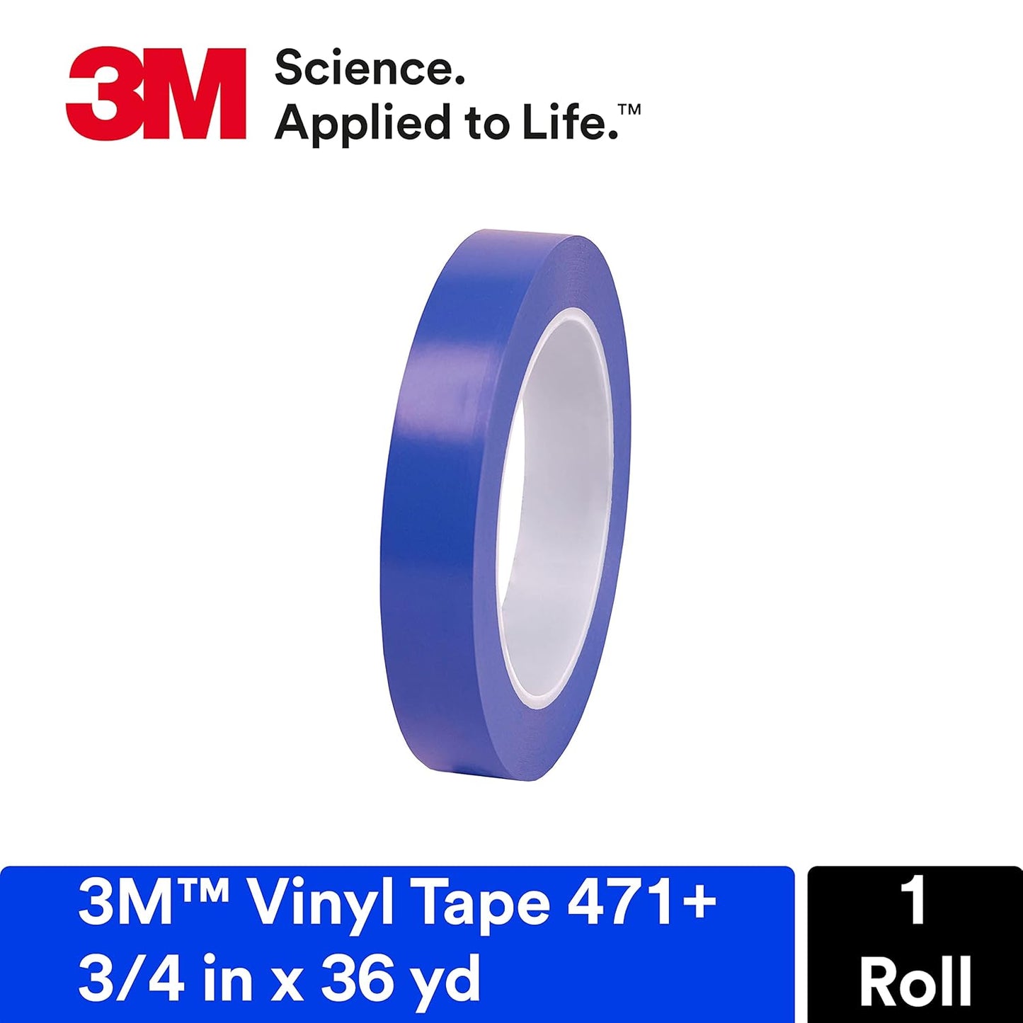 3M Vinyl Tape 471+, 3/4 in x 36 yd, Indigo, 1 Roll, Fine Line Tape for Paint Masking Striping, Color Separation and Complex Designs, High-Temperature, Stretch