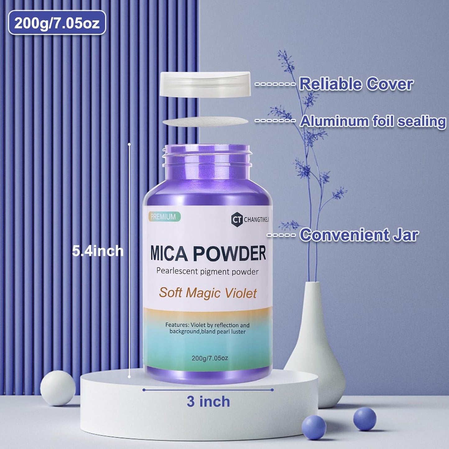 Mica Powder,200g/7.30oz Large Jar,Soft Magic Violet Mica Powder Pigment for Epoxy Resin，Lip Gloss，Paint，Dye，Soap Making，Nail Polish,Candle Making,Bath Bombs