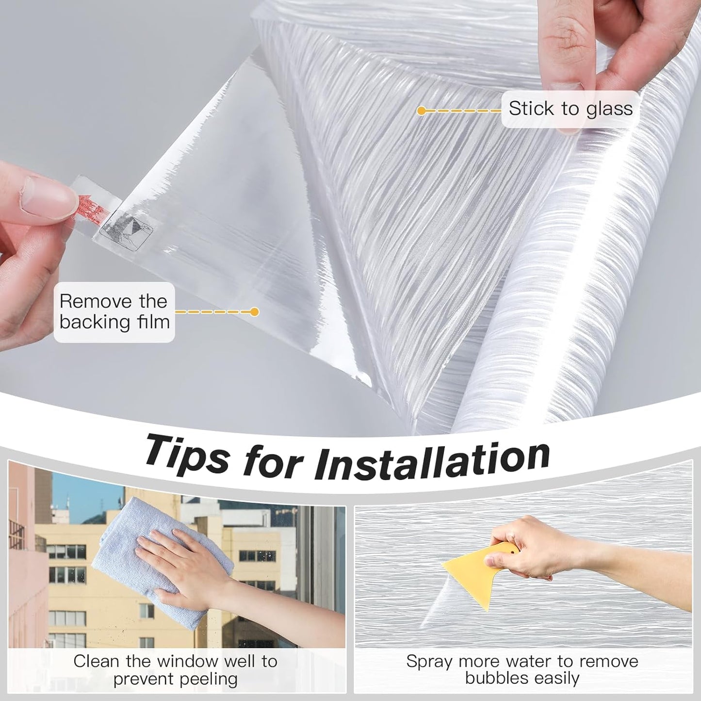 Haton Window Privacy Film, Frosted Glass Privacy Window Clings, Sun Blocking Frosting Opaque Coverings, Static Cling Removable Decorative Stickers for Home Door, Non-Adhesive 17.5" x 157.4"