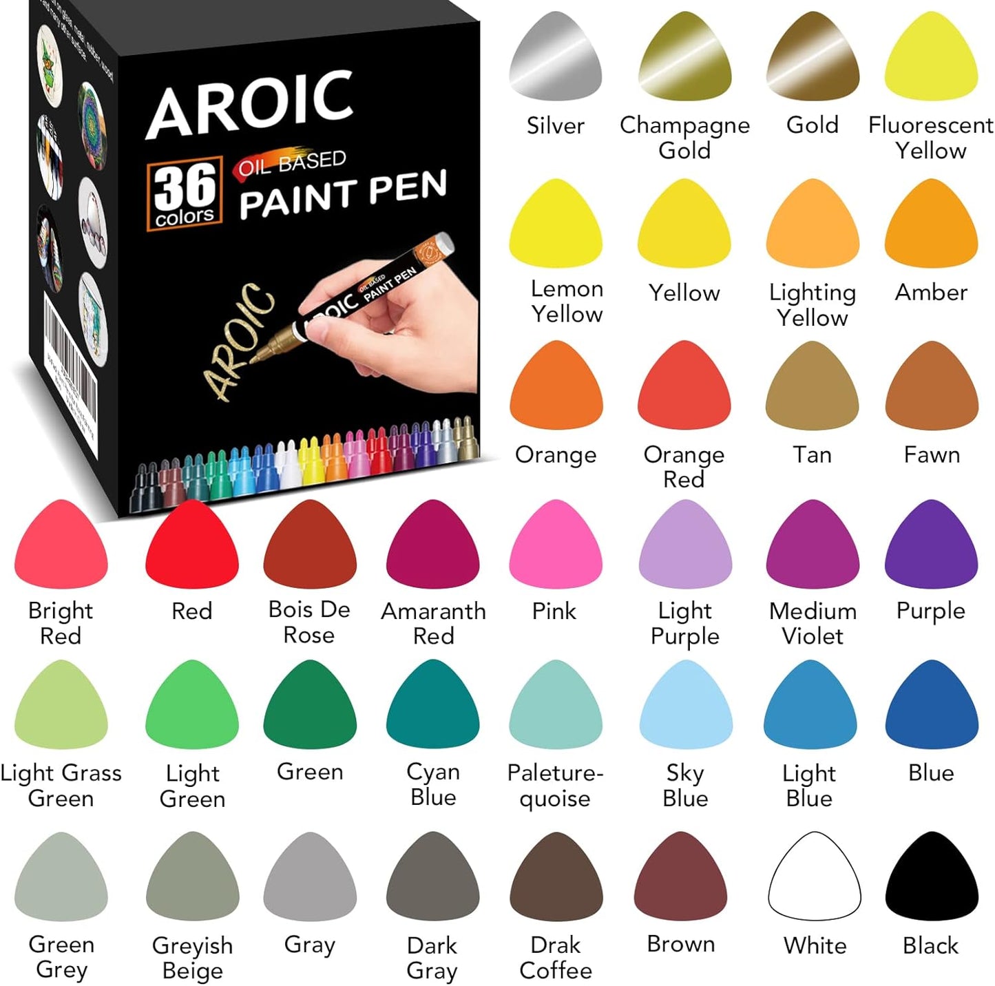 36 Pack Oil-Based Paint Pens for Rock Painting - Write On Anything Waterproof Painting Marker Pen for Wood, Metal, Plastic, Glass, Canvas, Ceramic & More Low-Odor, Medium-Tip Painting Markers