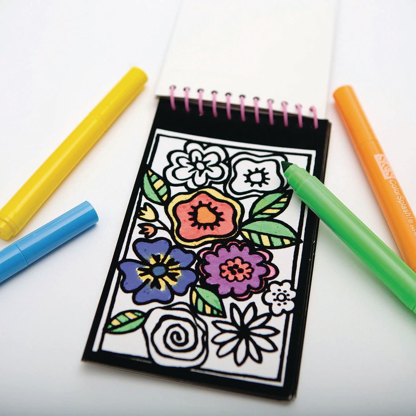 S&S Worldwide Velvet Art To Go! 2 Spiral Bound Coloring Books w/Perforated Cardstock Pages, Fuzzy, Felt, Great for Travel: Planes, Cars, Backpacks, 20 Different Projects Total, Kids & Adults, 4"x6".