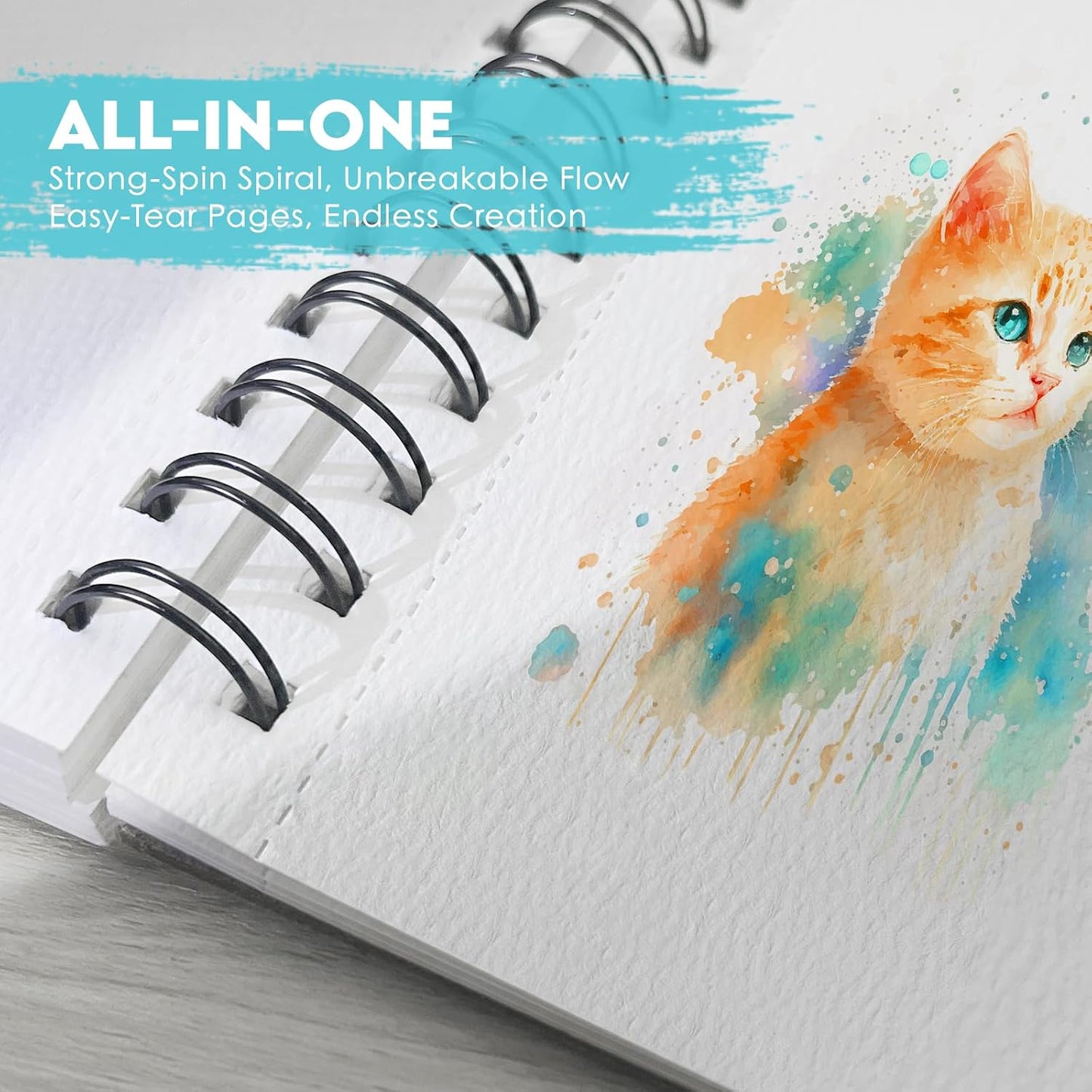 KOVIEDE 100% Cotton Watercolor Paper Pad - 30 Sheets 5.5"x8.5" Spiral Bound, 140lb/300gsm Cold Press Watercolor Sketchbook, Artist Quality Art Journal Supplies for Adults, Kids & Beginners, Green