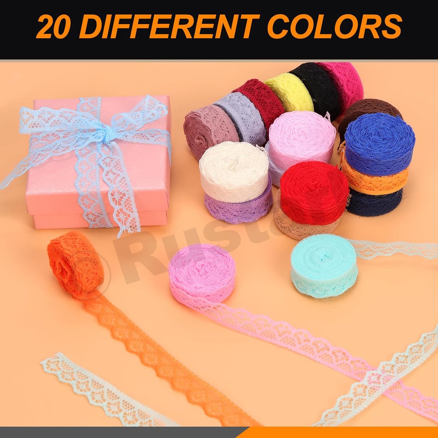 20Pcs 0.6Inch/1.5CM Colorful Lace Ribbon Floral Lace Ribbon Trim Fabric Sewing Vintage Trims Laces for Craft Sewing Making Gift Wrapping Wedding Decorations