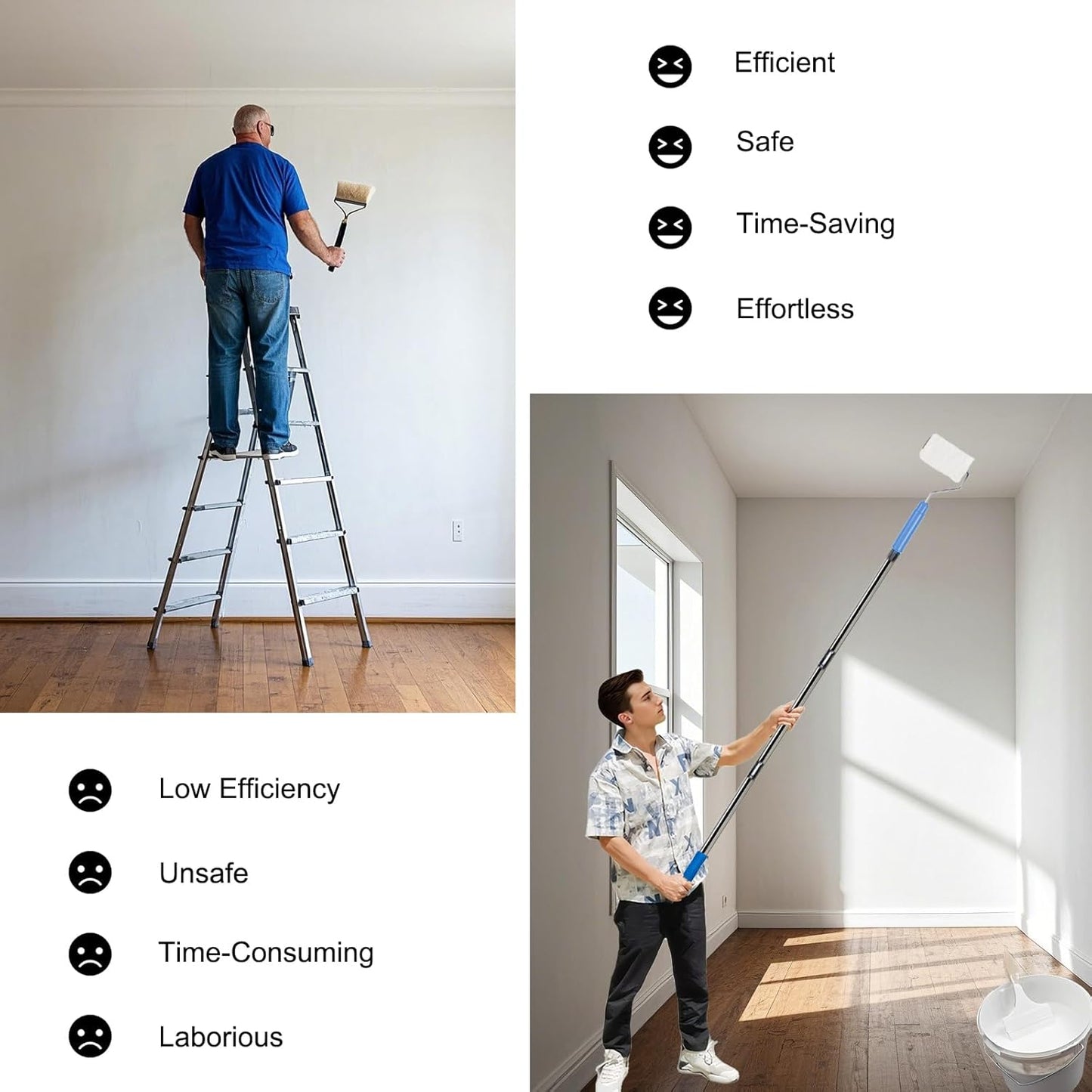 6.5 Ft Extension Pole + Joint Angle Adaptor, Paint Roller Stainless-Steel Threaded Splicing Extension Poles for Hand Drywall Sander Wall Cleaning and Polishing Paint Roller Brushes (6.5 Feet)