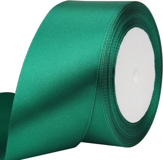 Dark Green Solid Satin Ribbon 2 Inch 25 Yards Solid Polyester Fabric Ribbon for Gift Wrapping Wedding Christmas Baby Shower Birthday Party Decoration Handmade Immortal Flower Craft