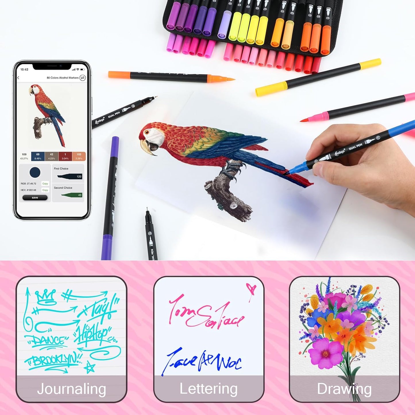 80 Colors Numbered Dual Tip Brush Pens with Free App, Fine and Brush Tips Pens for Adults and Kids, Coloring Markers for Coloring Book Bullet Journaling Note Taking Planner Hand Lettering