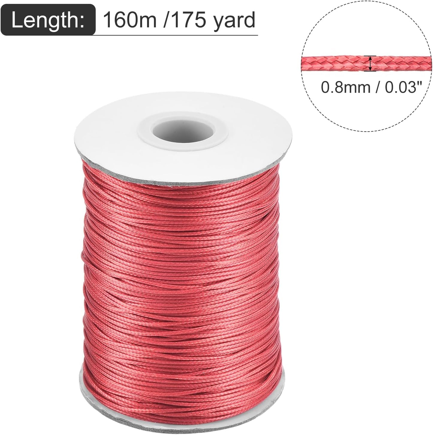 MECCANIXITY Waxed Cord 0.8mm Waxed Polyester Cord 175 Yard Wax String for Bracelet Making,Necklaces, Beading,Jewelry Making and DIY Crafts(Watermelon Red)