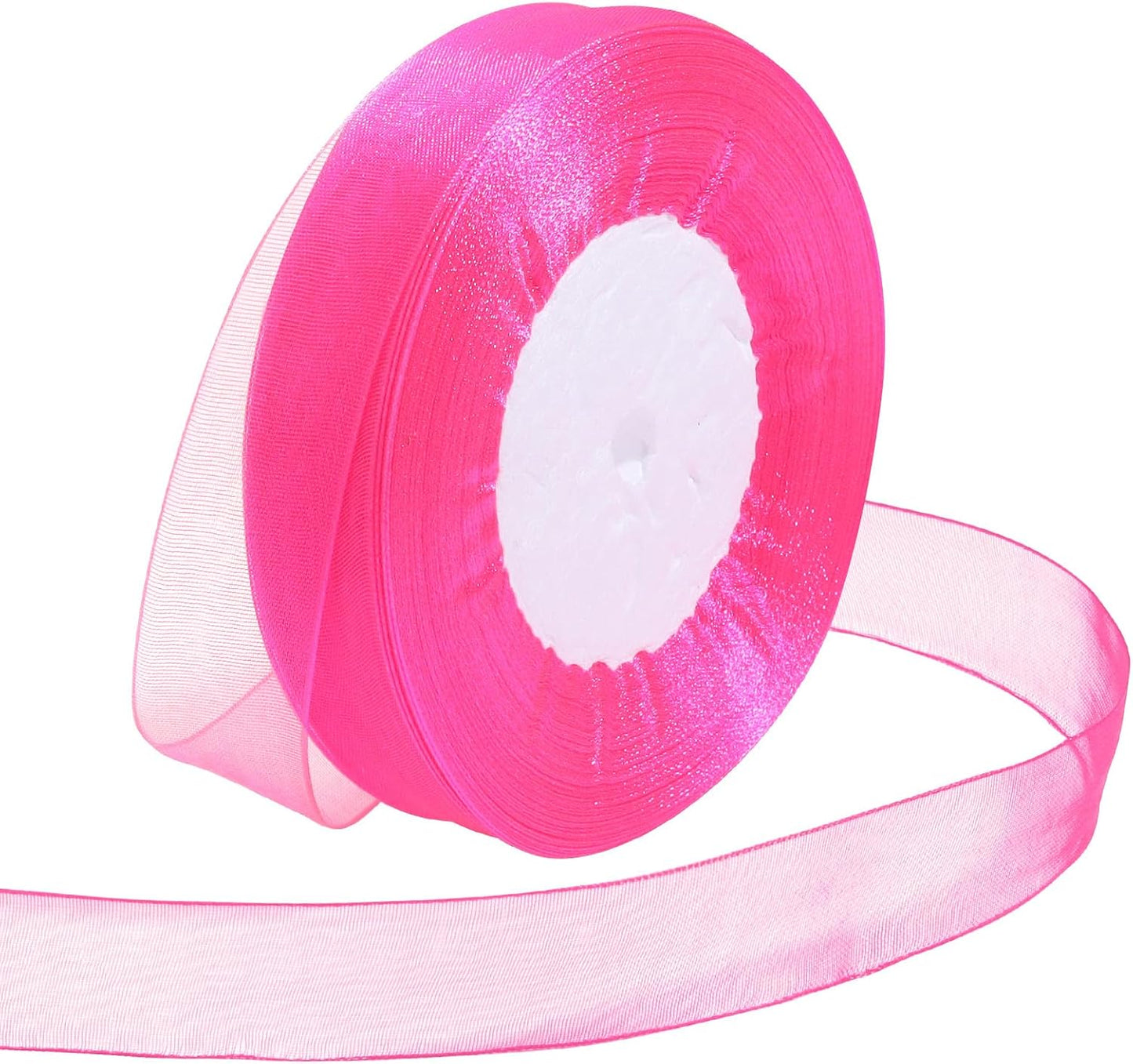 Ribbon for Gift Wrapping 3/4 inch Hot Pink Sheer Organza Ribbon for Flower Bouquet Tulle Thin Chiffon Ribbons for Wedding Invitations Christmas Halloween Presents Decorations Crafts 50 Yards