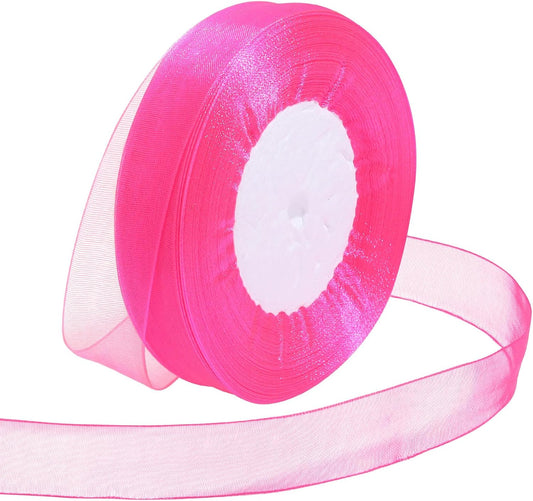 Ribbon for Gift Wrapping 3/4 inch Hot Pink Sheer Organza Ribbon for Flower Bouquet Tulle Thin Chiffon Ribbons for Wedding Invitations Christmas Halloween Presents Decorations Crafts 50 Yards