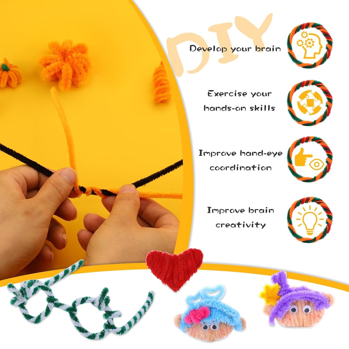 300 Pcs Pipe Cleaners Set, 5 Colors Pipe Cleaners Craft Set, Pipe Cleaner Chenille Stems Pipe Cleaners Craft Supplies for Art and Craft Projects Creative DIY Decorations