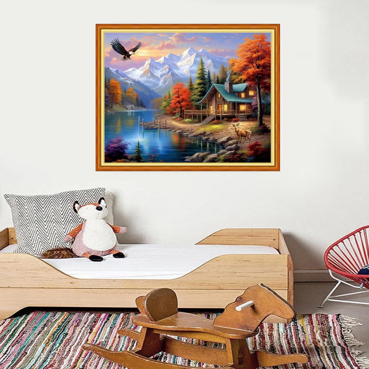 Foxdiviy Stamped Cross Stitch Kits for Beginners Full Range of Cross Stitching 11 CT Printed Cross Stitch Kits for Kids Adults Cross Stitch Patterns Needlepoint Kits-Lakeside Scenery 16x20 inch