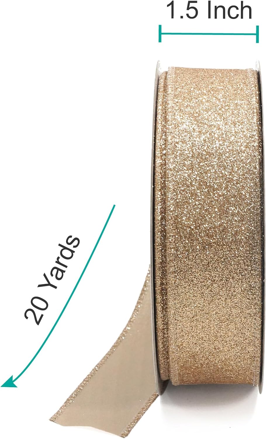 CT CRAFT LLC Glitter Wired Ribbon 1.5" x 20 Yards Gold (Champagne Gold) for Christmas Home Decor Bow Gift Wrapping DIY Crafts Wreath