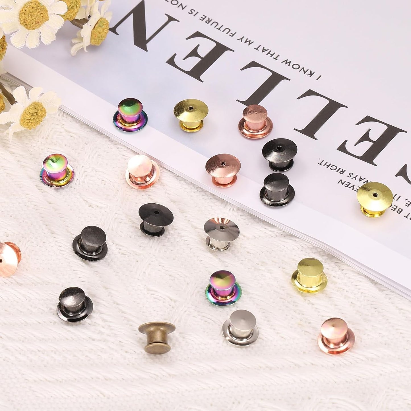 uxcell 30Pcs Metal Locking Pin Backs, Pin Keepers Locking Clasp Flat Head Clamp Needle Back Lock for DIY Brooch Crafts Badges Enamel Lapel, Multicolor