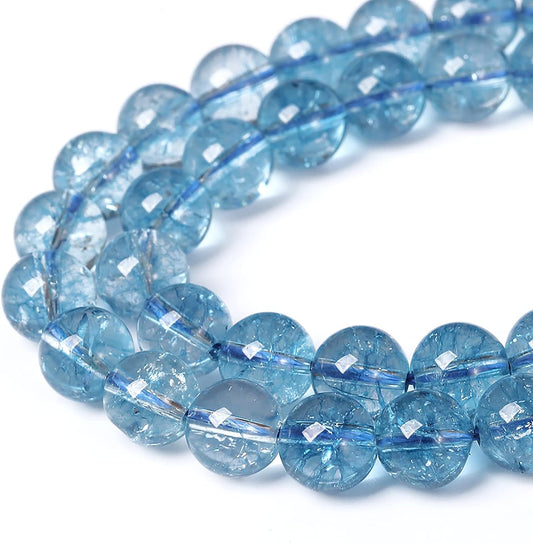 10mm 38pcs Blue Topaz Crystal Quartz Natural Stone Round Loose Beads for Jewelry Making DIY Bracelet Necklace Earrings